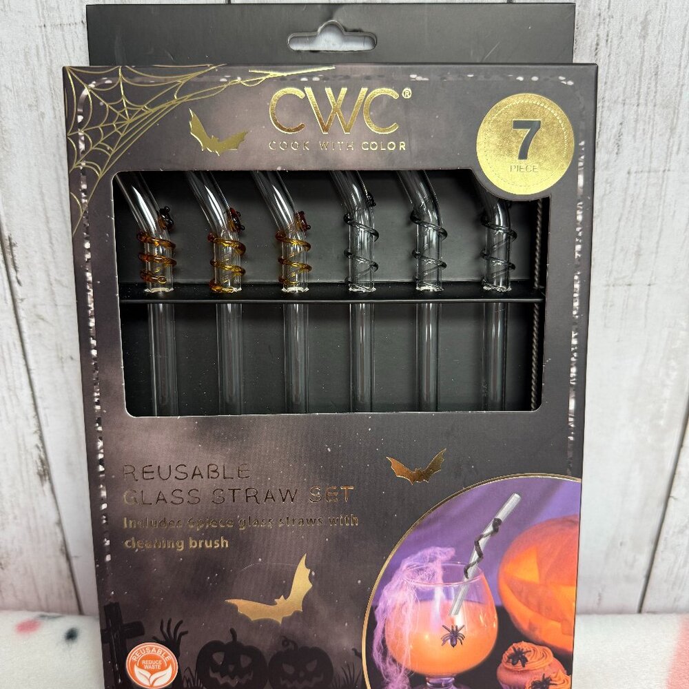 CWC Halloween Glass Reusable Straws 7 Piece Set NWT
